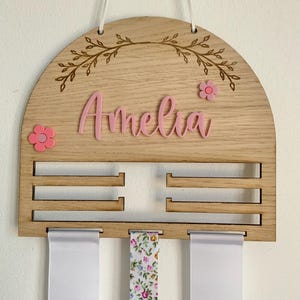 Personalized Girls Bow Holder: Oak Veneer Hair Clip Organizer