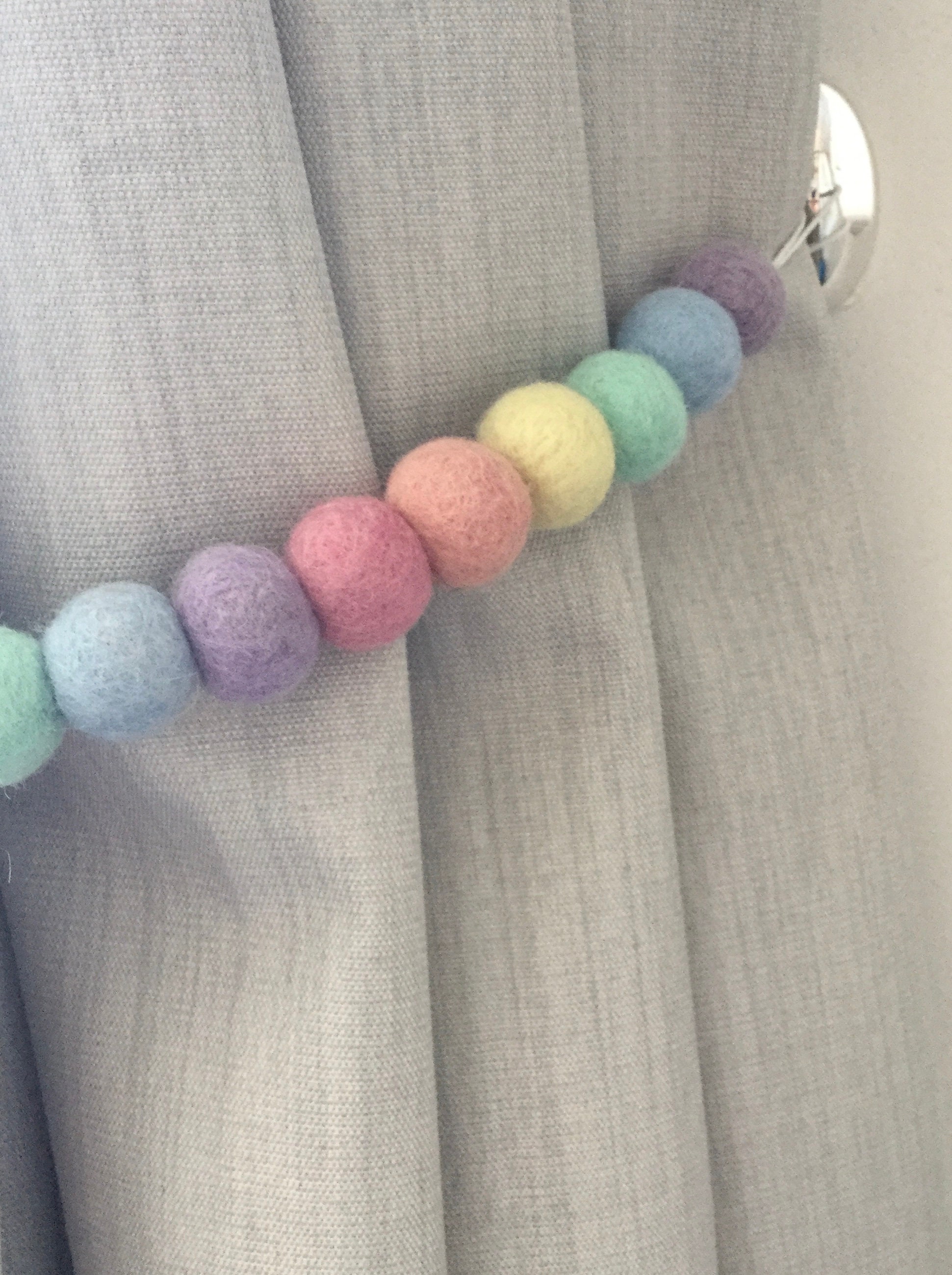 Pastel Rainbow Felt Ball Tie Back / Pastel Pom Pom Tie Back / Etsy UK