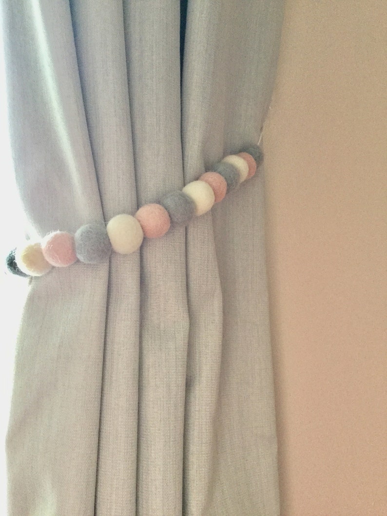 Pastel Rainbow felt ball tie back pastel Pom Pom tie back curtain tie backs