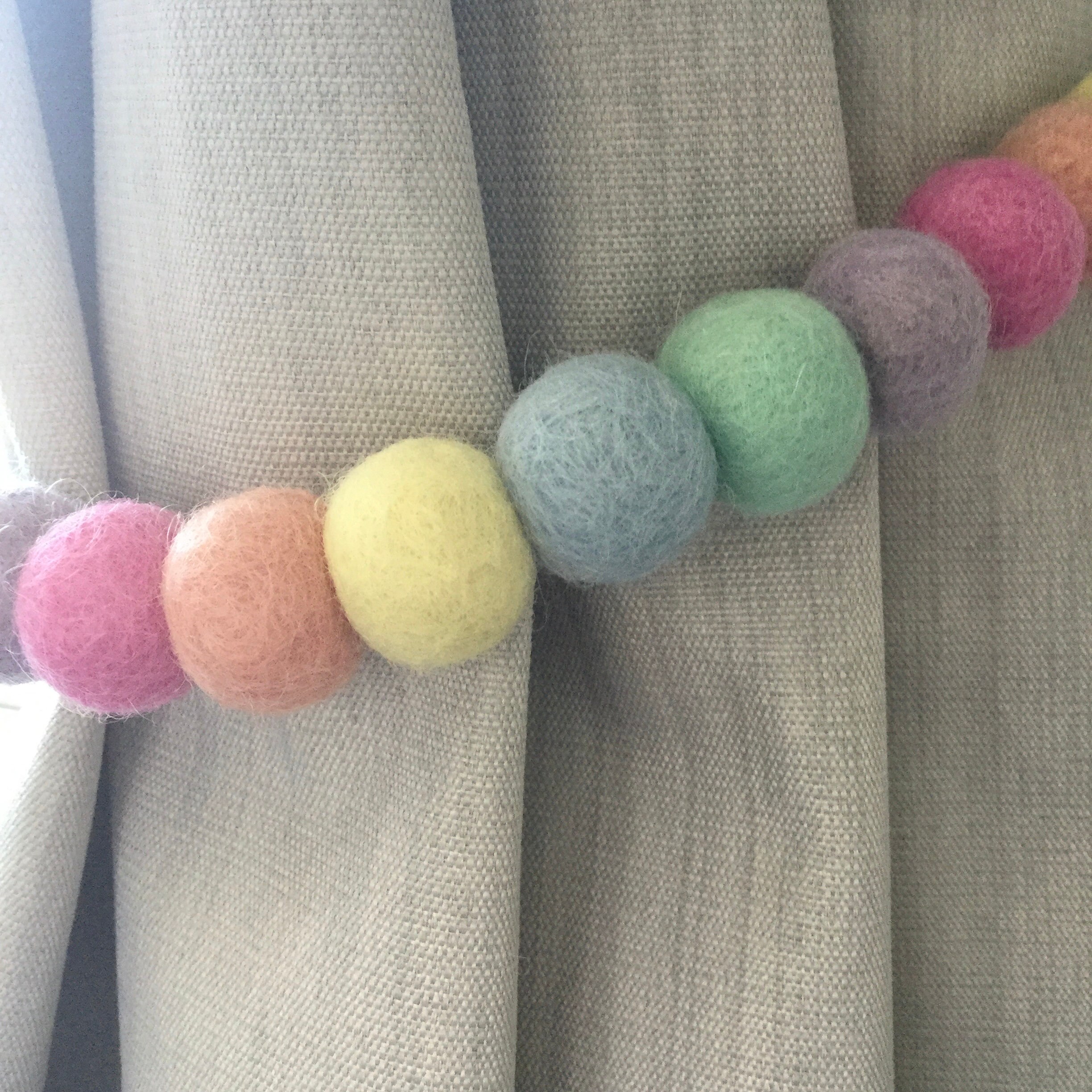 Pastel Rainbow Felt Ball Tie Back / Pastel Pom Pom Tie Back / Etsy