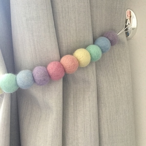 Pastel Rainbow felt ball tie back / pastel Pom Pom tie back / curtain tie backs