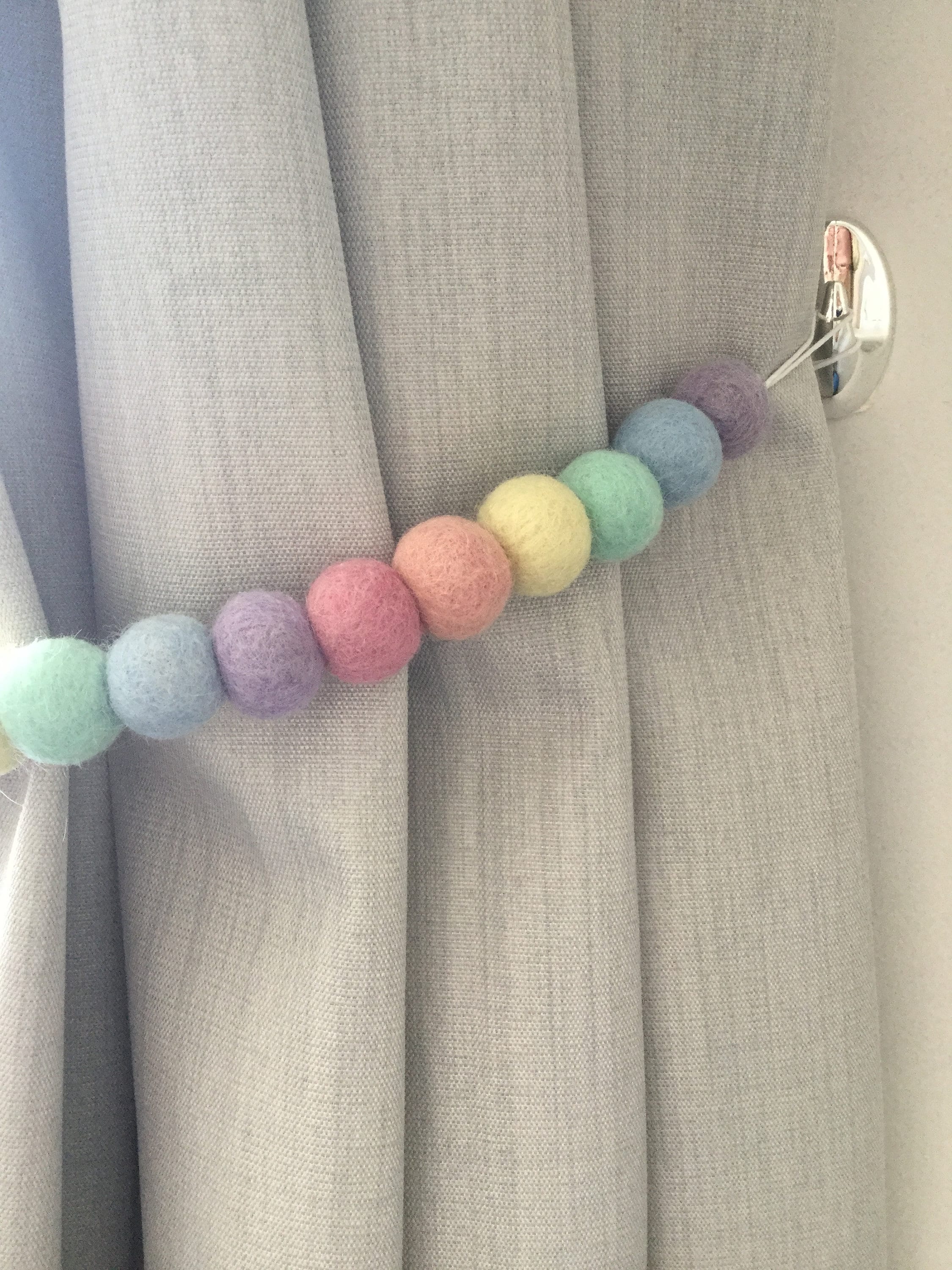 Pastel Rainbow Felt Ball Tie Back / Pastel Pom Pom Tie Back / Etsy UK