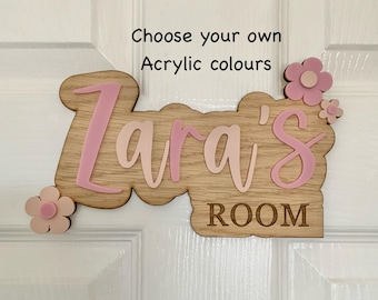 Personalised Layered Wood & Acrylic Daisy Room Sign