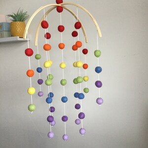 Contemporary Rainbow pom Pom mobile - rainbow felt ballnursery mobile - Pom Pom baby  mobile - girls nursery mobile