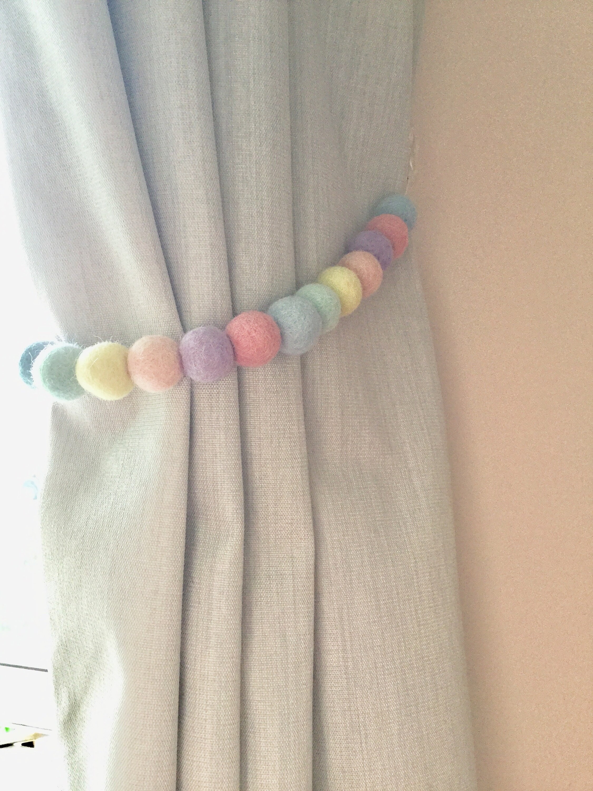 Pastel Rainbow Felt Ball Tie Back / Pastel Pom Pom Tie Back / Etsy