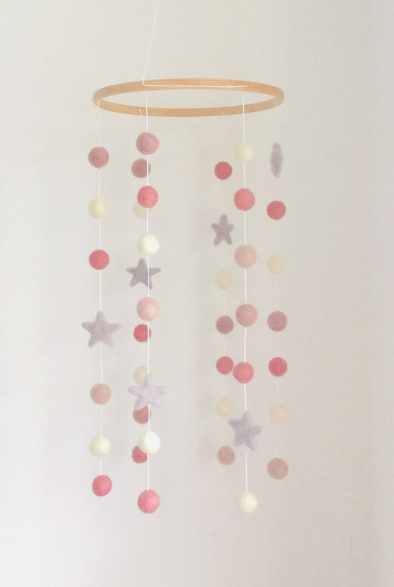 pink and grey cot mobile