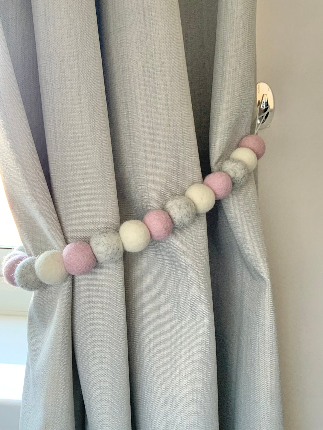 Baby Pink White and Grey Curtain Tie Backs/ Curtain Accessory Etsy