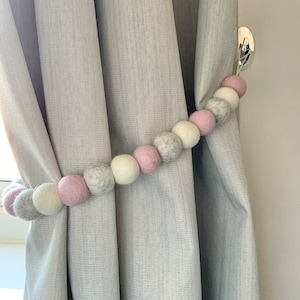 Baby pink, white and grey curtain tie backs/ curtain accessory