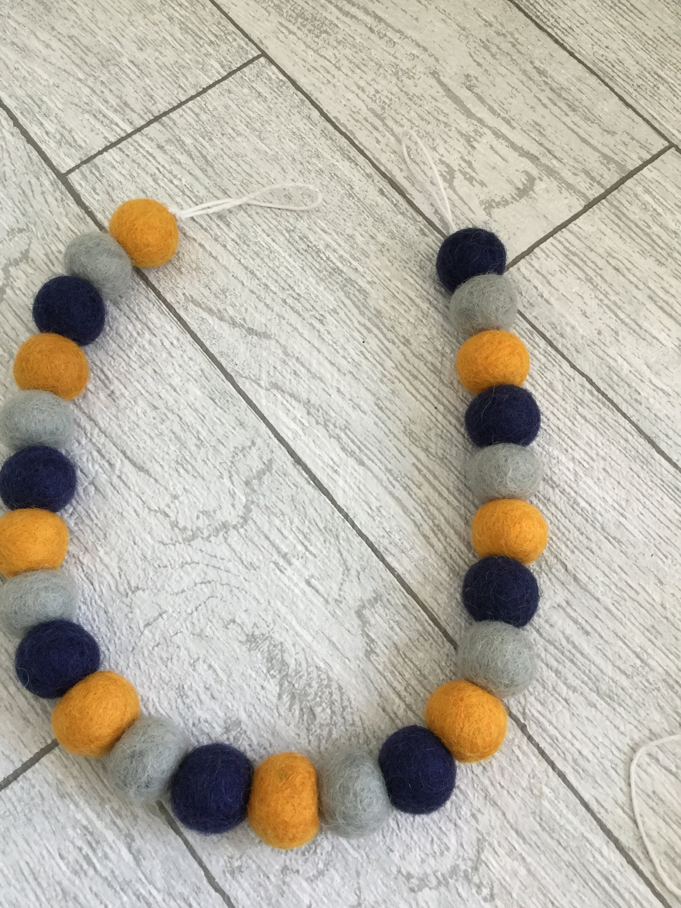 Navy Mustard and Grey Felt Ball Tie Back / Pom Pom Tie Back / Etsy UK