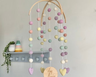 Personalised pastel cascading felt ball mobile / girls Pastel arched mobile