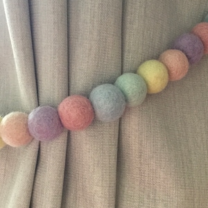 Pastel Rainbow felt ball tie back / pastel Pom Pom tie back / curtain tie backs