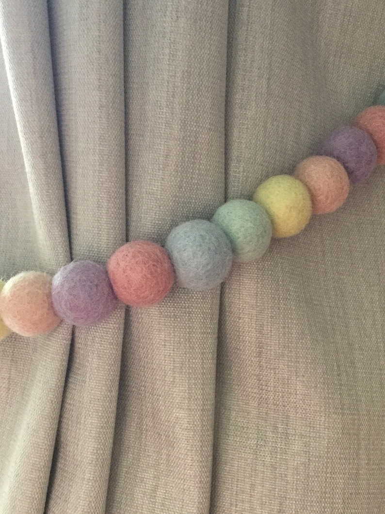 Pastel Rainbow Felt Ball Tie Back / Pastel Pom Pom Tie Back / Etsy
