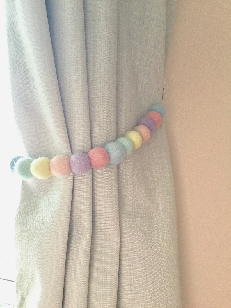 Pastel Rainbow felt ball tie back pastel Pom Pom tie back curtain tie backs