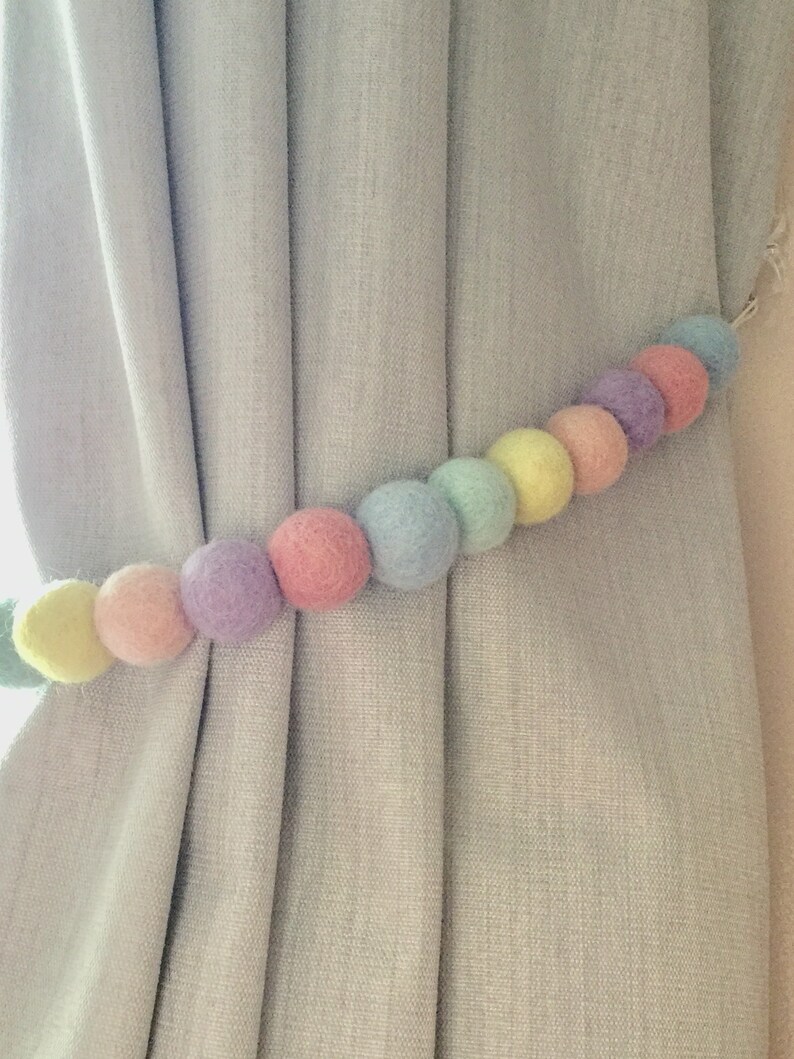 Pastel Rainbow felt ball tie back pastel Pom Pom tie back curtain tie backs