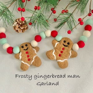Gingerbread Man Felt Ball Garland: Christmas Pom Pom Bunting