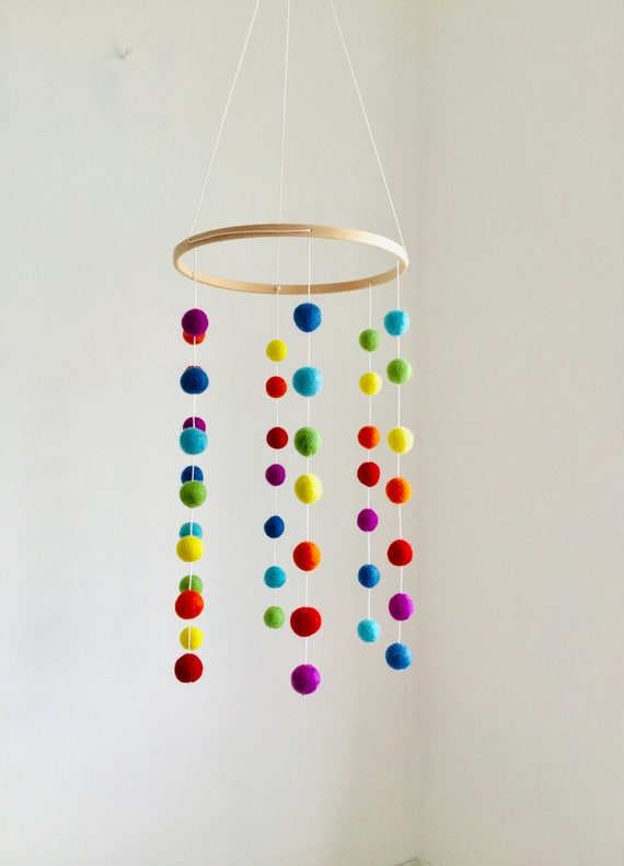 Contemporary Colourful Felt Ball Baby Mobile Rainbow Nursery