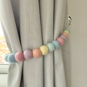 Pastel Rainbow felt ball tie back / pastel Pom Pom tie back / curtain tie backs