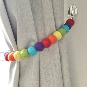 Rainbow felt ball tie back / brightPom Pom tie back / curtain tie backs