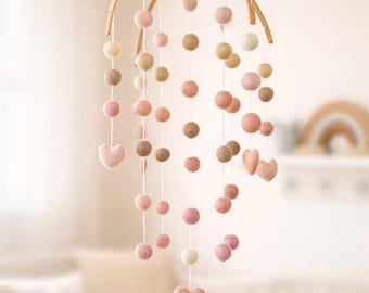 Blush pink bamboo arched baby mobile : natural nursery decor