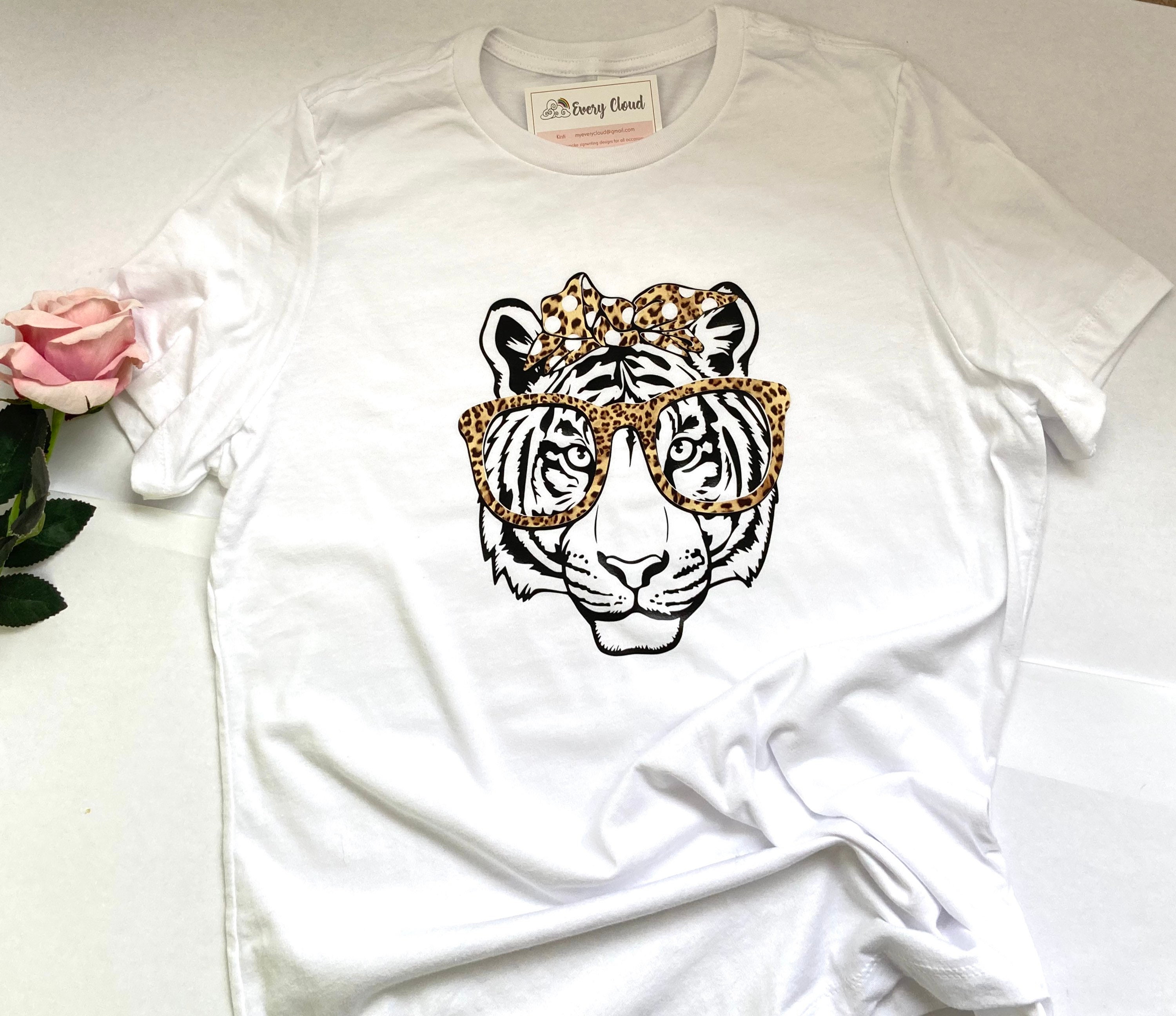 Tiger With Glasses T-shirt Tiger Face Animal Print - Etsy UK