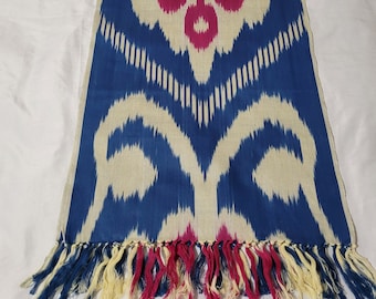 Blue Ikat Scarf - Handwoven Cotton Tulip Pattern