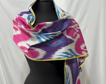 Vibrant Ikat Scarf: Handwoven Central Asian Design