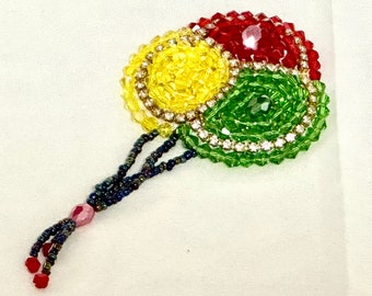 Handmade Beaded Brooch, Rhinestone Embellished