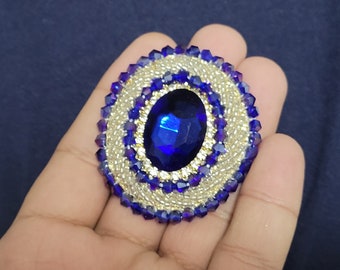 Blue Beaded Brooch, Elegant Lapel Pin