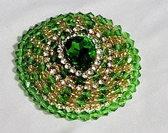 Handmade Green Crystal Brooch