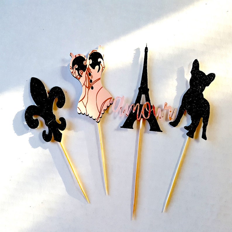 Paristheme Cupcake Toppers Eiffel Tower Cupcake Toppers Etsy