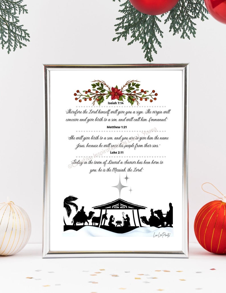 Christmas Nativity Bible Verse 3 Printables. Bright Festive Etsy