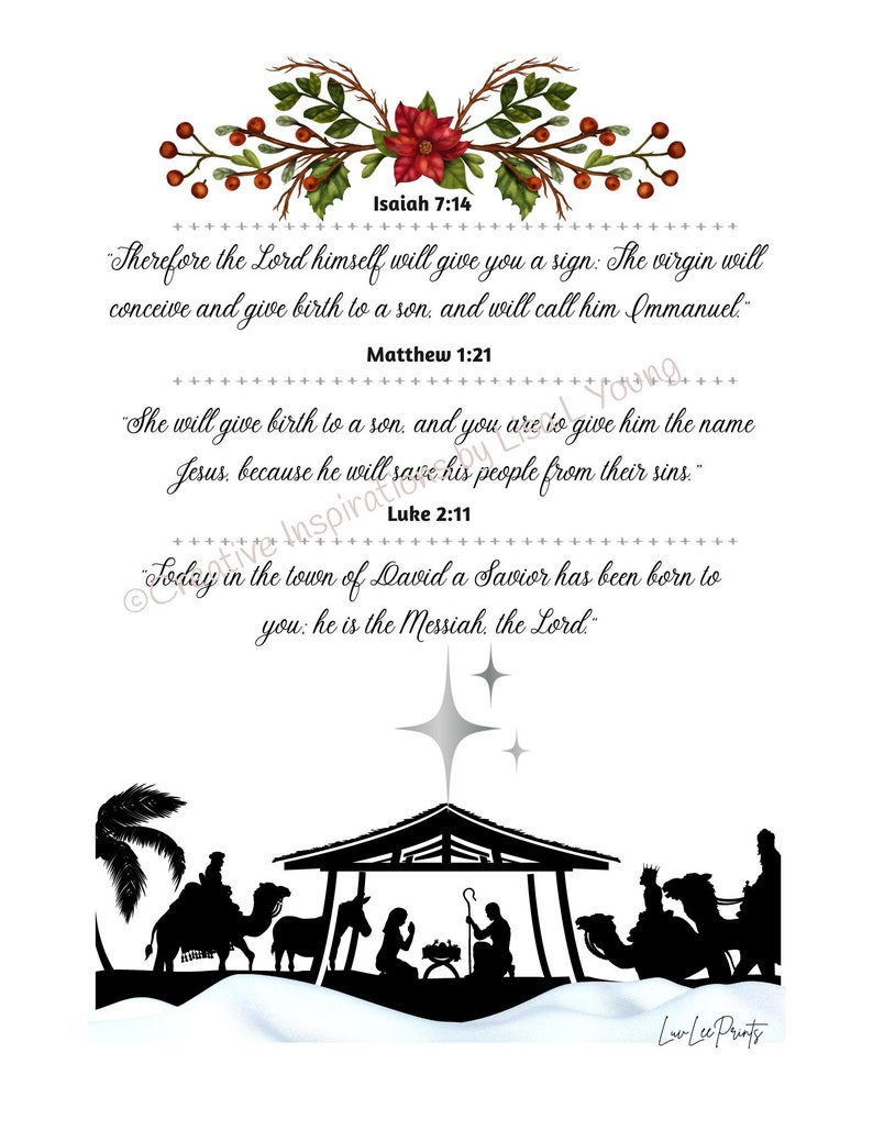 Christmas Nativity Bible Verse 3 Printables. Bright Festive Etsy