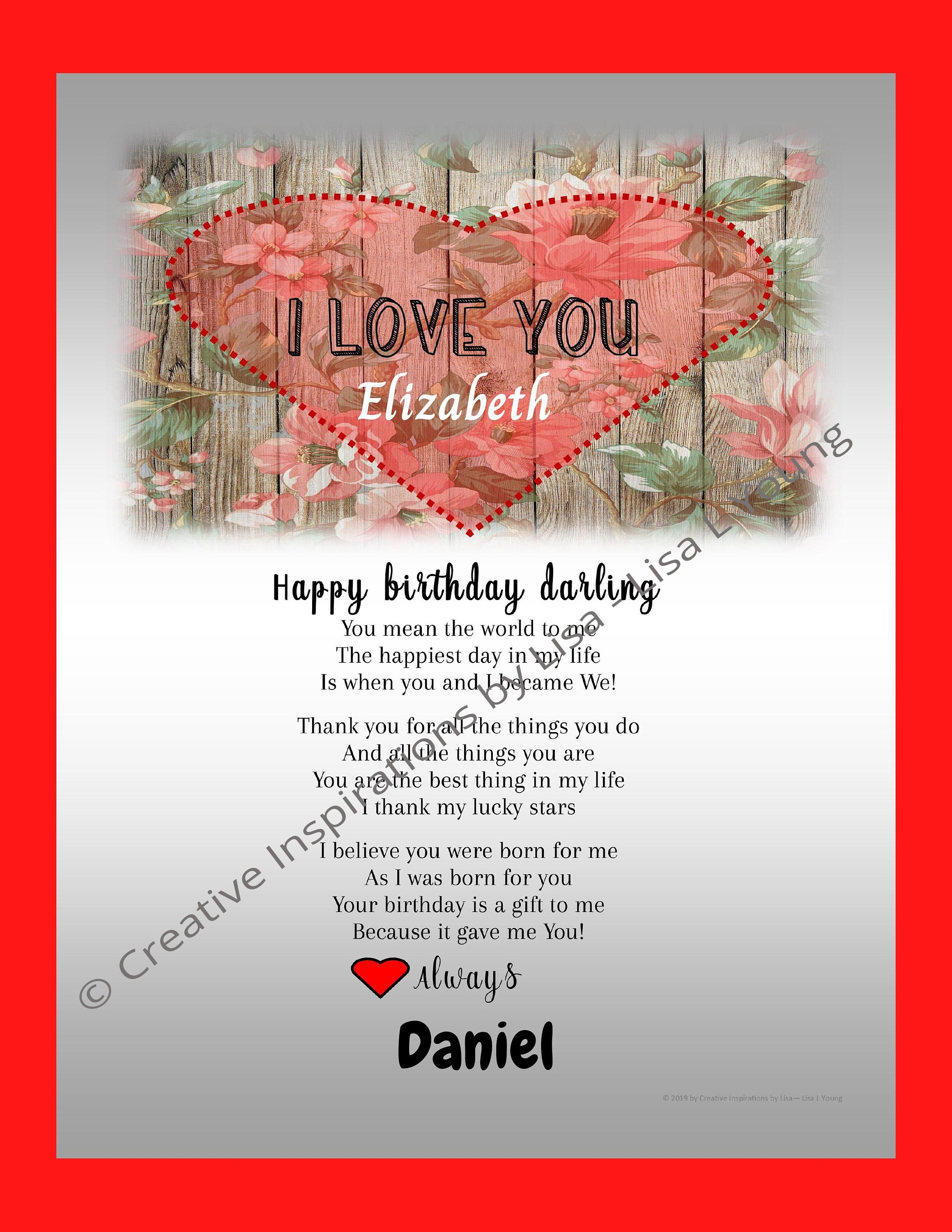 Editable Happy Birthday Darling Love Poem For Him Or Her Etsy