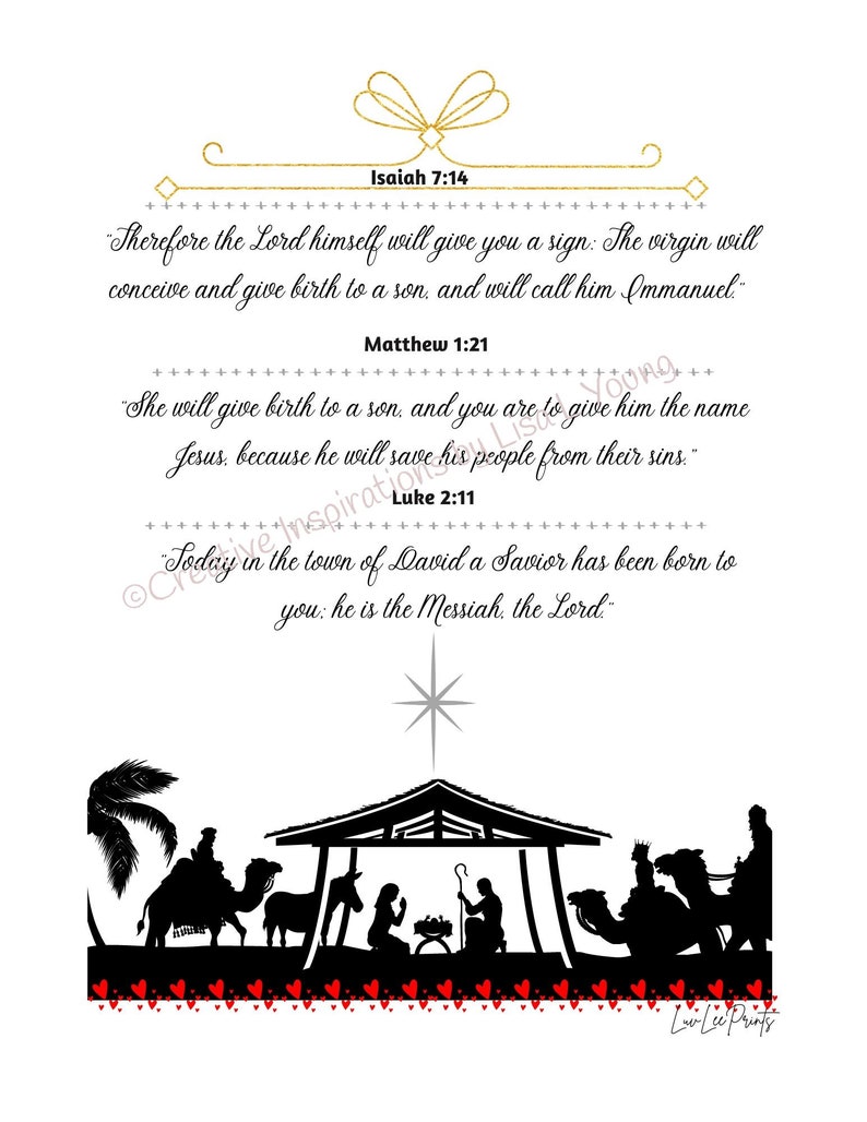 Christmas Nativity Bible Verse 3 Printables. Bright Festive Etsy