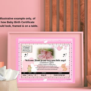 Anúncio de nascimento de menina cristã, lindo certificado de boas-vindas para impressão, editável, lembrança especial de nascimento para berçário de bebê.