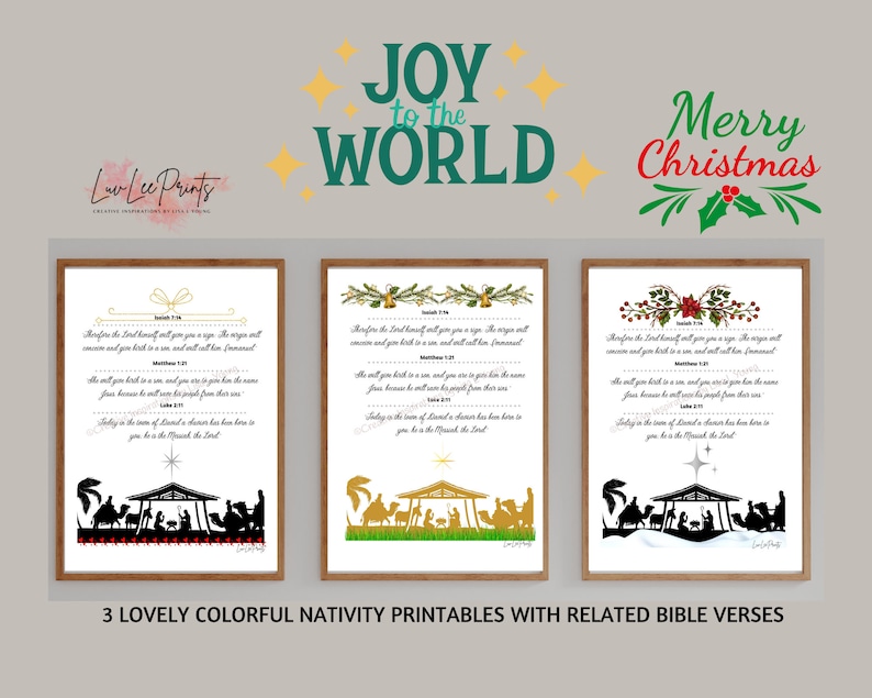 Christmas Nativity Bible Verse 3 Printables. Bright Festive Etsy