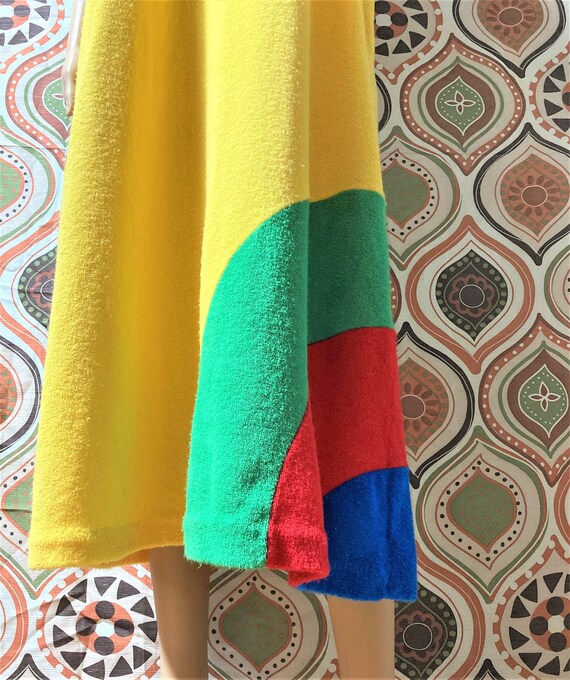 Vintage Terry Cloth Yellow Rainbow Tie Neck Dress