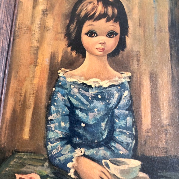 Vintage Big Eyed Girl, Mid Century Modern Art, Big Eyes, Mid Century, Big Eyed Girl, Vintage Painting