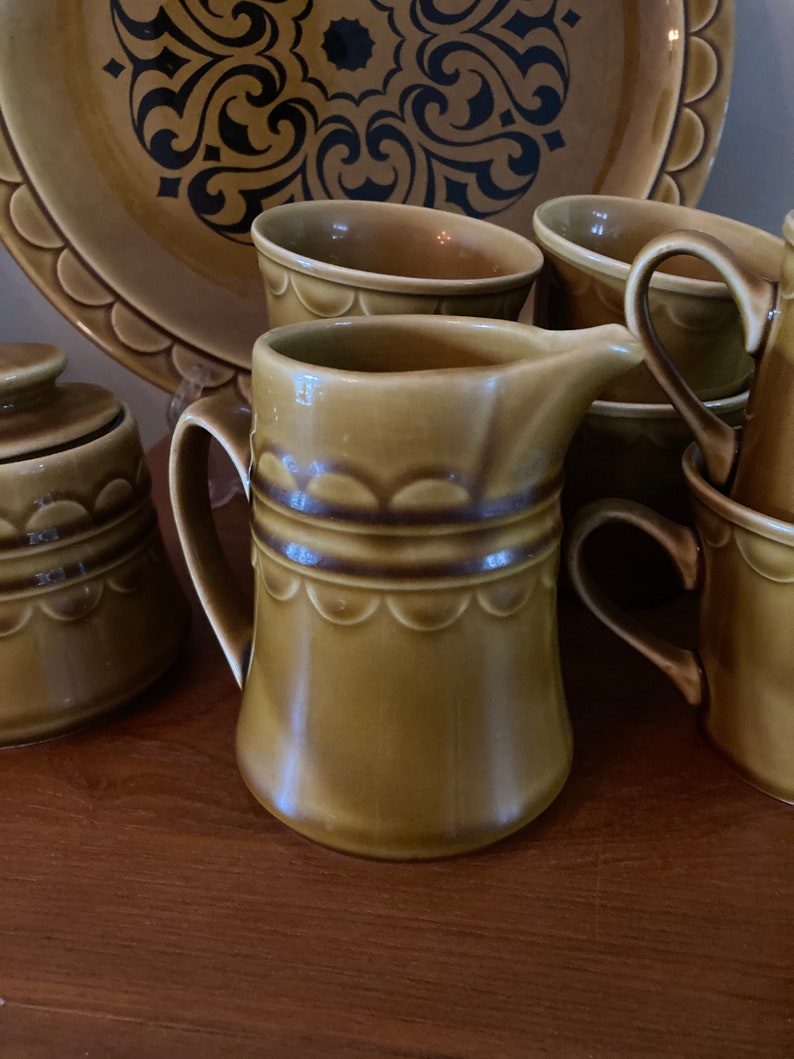 Vintage Mid Century Modern Mug Plate and Bowl Set MCM Green Etsy