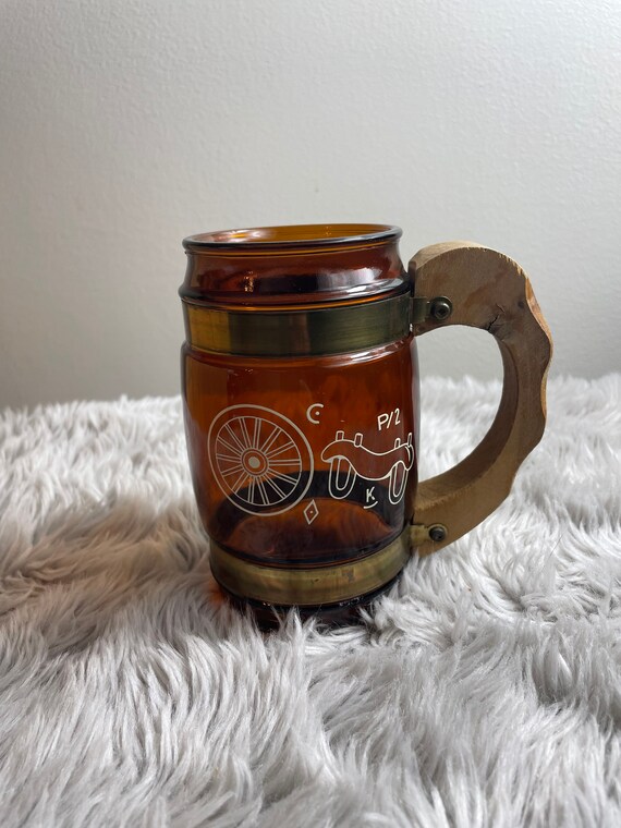 Vintage Siesta Ware Cowboy Amber Glass Mugs With Wooden Handles, Vintage  Mid Century Modern Siesta Ware Glass Mug 