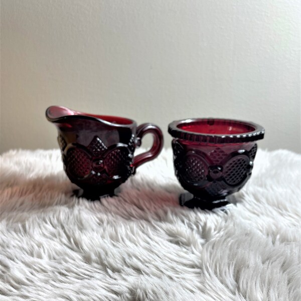 Vintage Avon Cape Code Sugar and Creamer Set, Vintage Ruby Red Creamer and Sugar Set, Vintage Gothic Style Coffee Tea Service