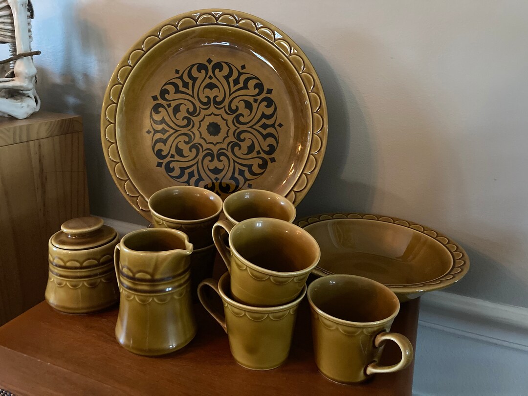 Vintage Mid Century Modern Mug Plate and Bowl Set MCM Green Etsy