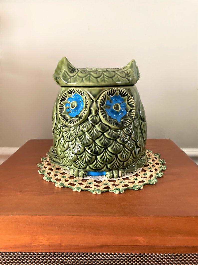 Retro 70's Green Cookie Jar Vintage Green Owl Jar Green Etsy