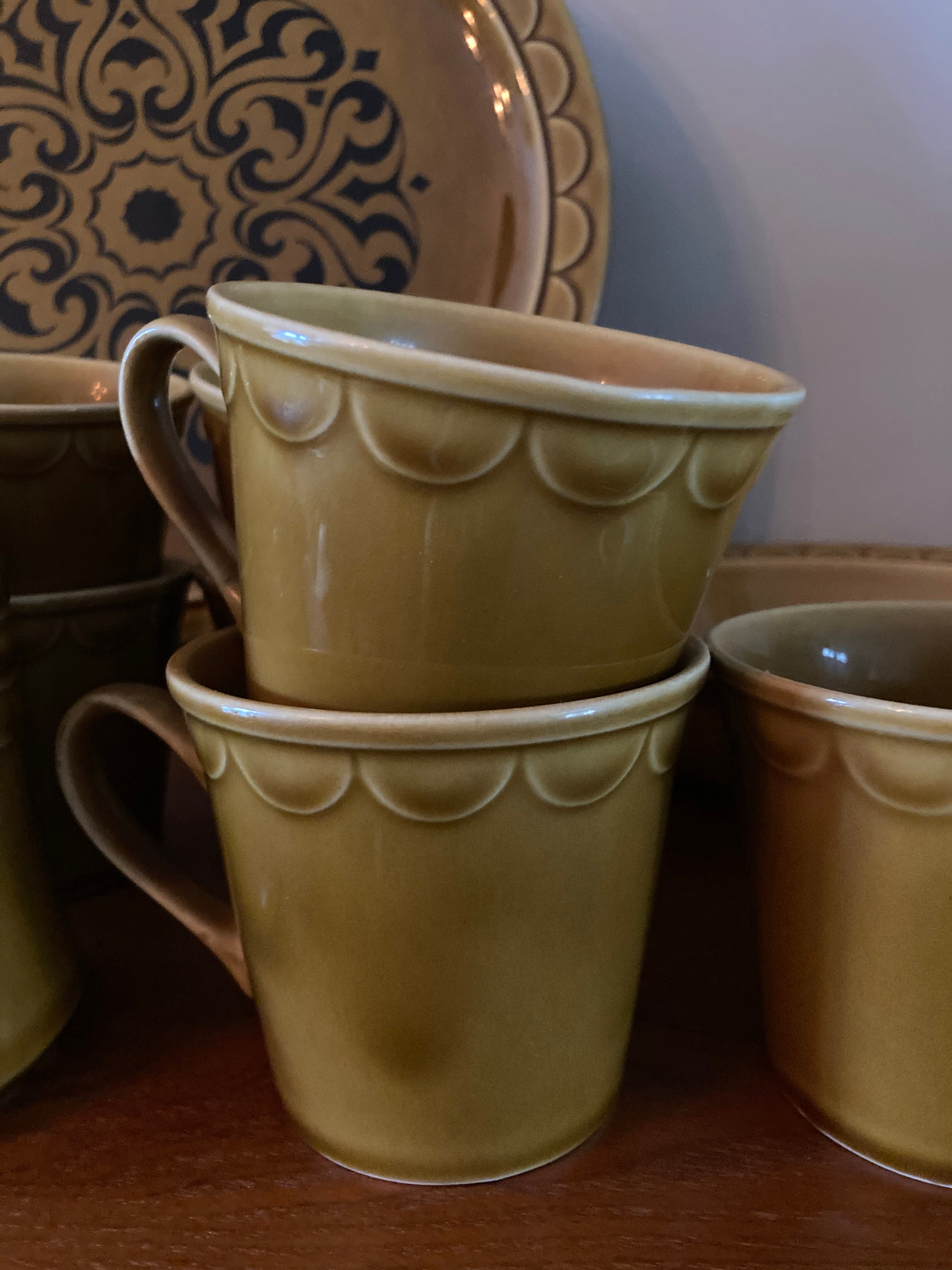 Vintage Mid Century Modern Mug Plate and Bowl Set MCM Green Etsy