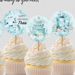 Blue axolotl birthday cupcake toppers | Under the sea and ocean themed birthday for boys | Party decor for cakes and appetizers | AXOL01