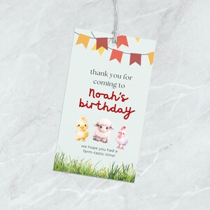 Farm birthday favor tag | On the farm | Three-i-e-i-o | Happy birthday giveaway tags | Editable Instant download