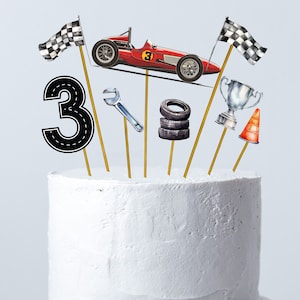 Racing cake topper printable | Blue and red vintage race car birthday | Toddler boy bday | RACE01
