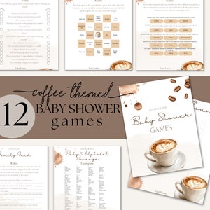 Editable Coffee Themed Baby Shower Party Games | Set of 12 | Cafe, coffeeshop, little bean baby shower or sprinkle | COFFEE02b