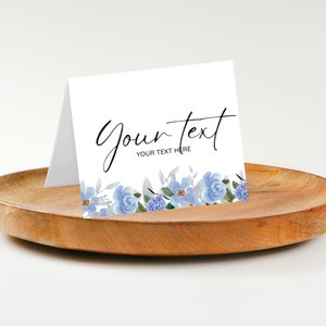 Baptême catholique bleu aquarelle florale nourriture/buffet cartes ou étiquettes | BAP001