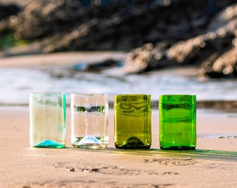 Set of Recycled Wine Glasses, sustainable, eco-friendly, minimalist glassware handmade and upcycled glasses made from wine bottles.